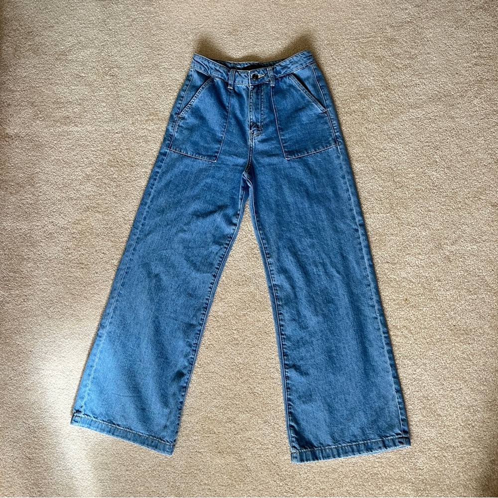 Light Blue Denim Wide-Leg Jeans, High-Rise, Medium, Size 26, Forever 21, Cotton